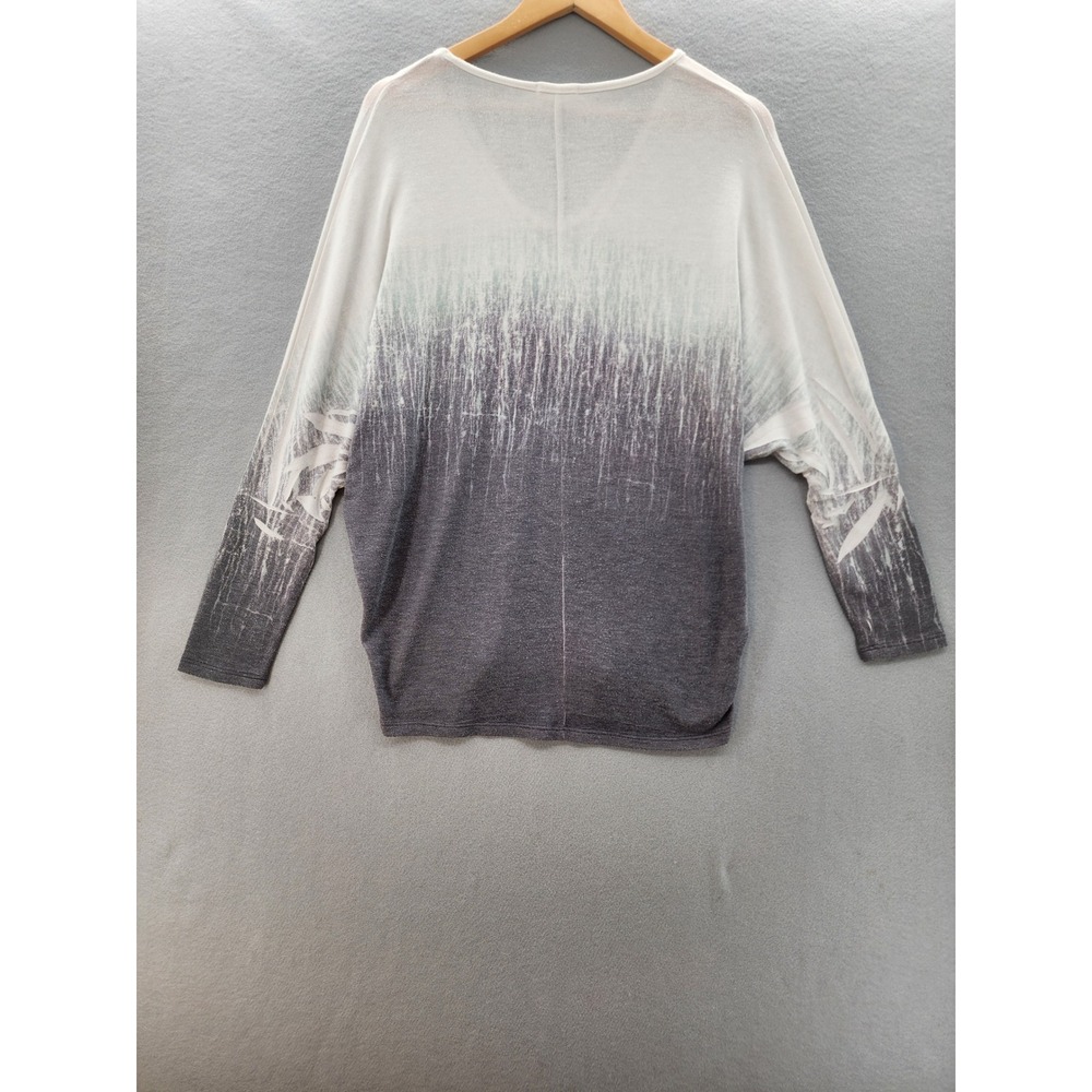Enti Women Ombre Knit Sweater Gray White V-Neck Batwing Sleeve Boho Top Small - Picture 8 of 14